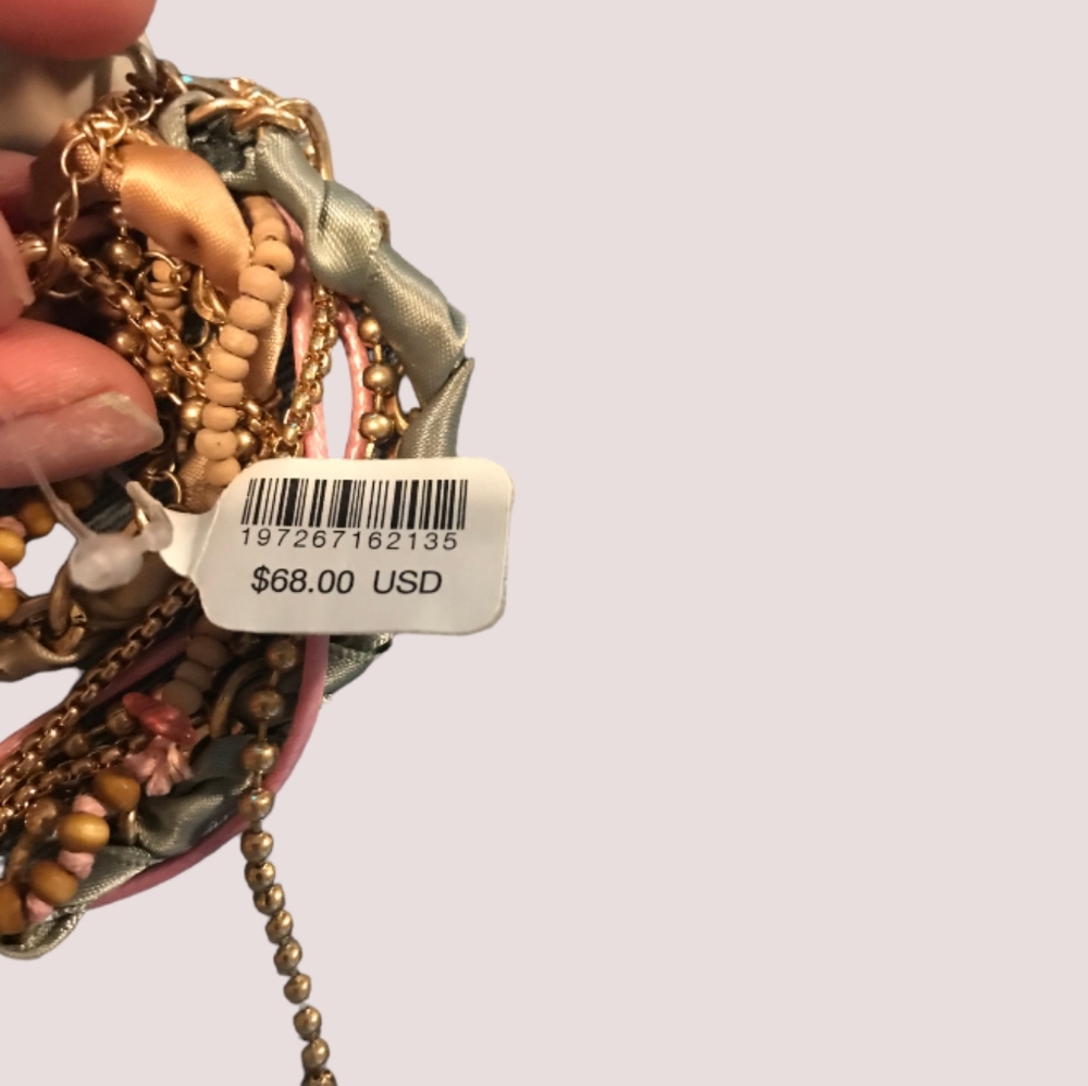 Free People Academia Layered Necklace Gold Cocoa Turquoise Cross - Picture 4 of 5